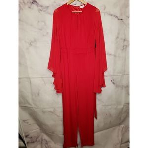 NEW YORK & COMPANY Red Flowy Flare Sleeves Jumpsuit M